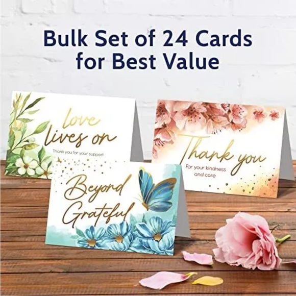 NEW 24 Gold Foil Sympathy Thank You Cards. 4.5” x 6.25” 3 Designs,8 of each card - Picture 2 of 8